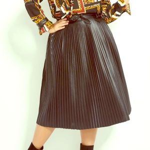 Black Vegan Leather Skirt with Accordion Pleats